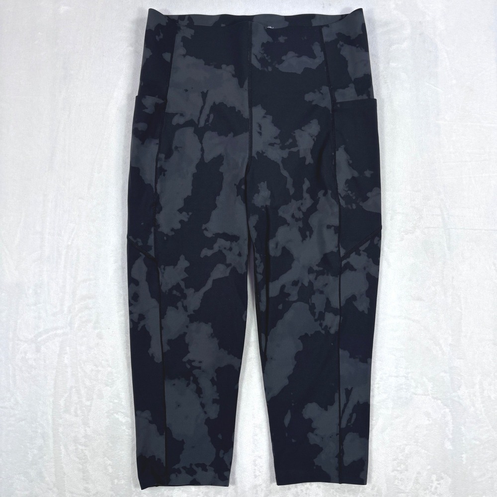 Sweaty Betty Power Crop Leggings Womens 12 Black Grey Abstract Camo High Rise